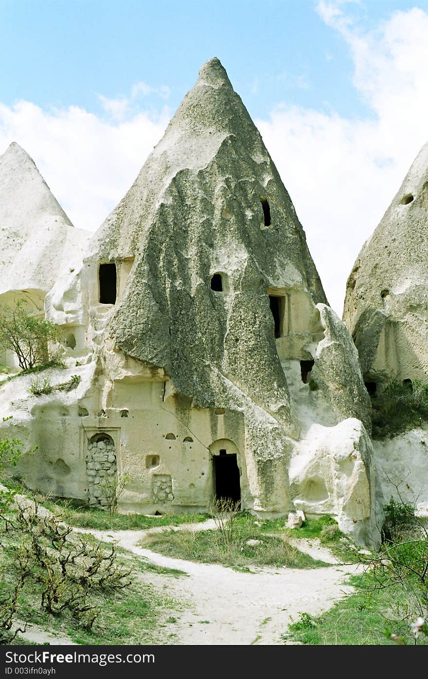 Fairy Chimney in Cappadocia, Turkey. These buildings were dug into volcanic rocks by early Christian communities.