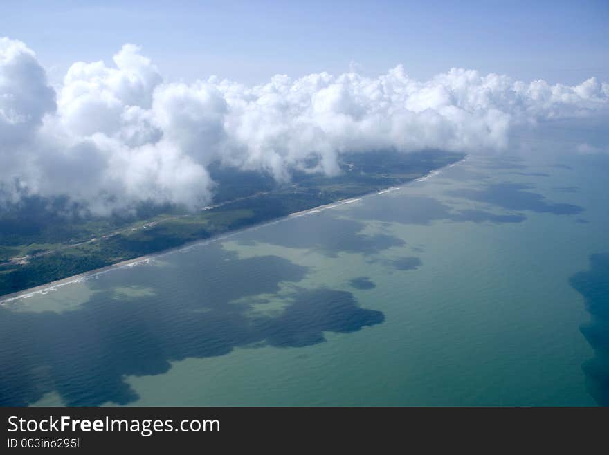 Bird's eye view of land and sea. Bird's eye view of land and sea