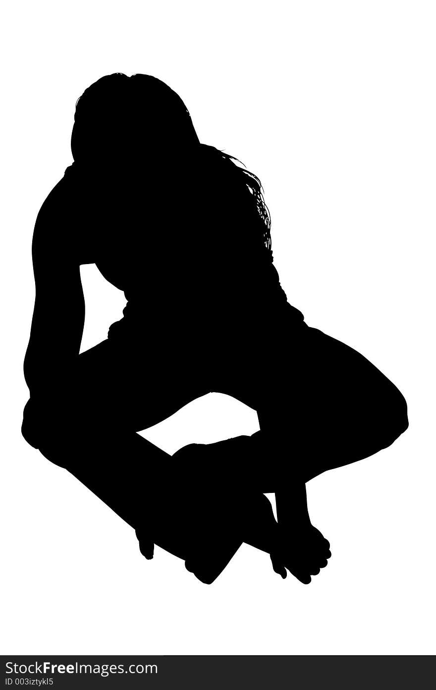 Silhouette over white with clipping path. Woman sitting crossed leg on floor. Silhouette over white with clipping path. Woman sitting crossed leg on floor.