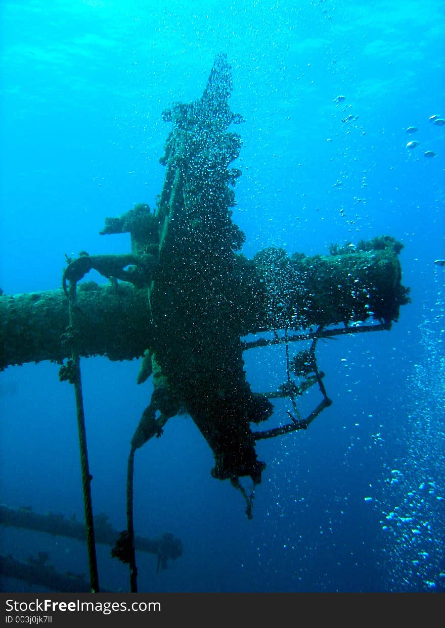 Fallen piece of wreck with bubbles. Fallen piece of wreck with bubbles