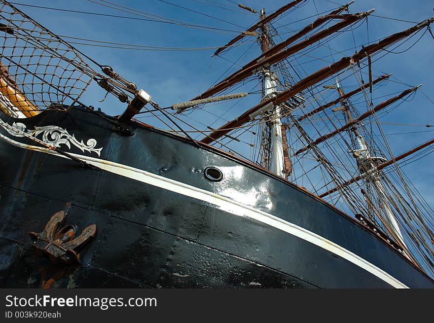 old sailing ship from below