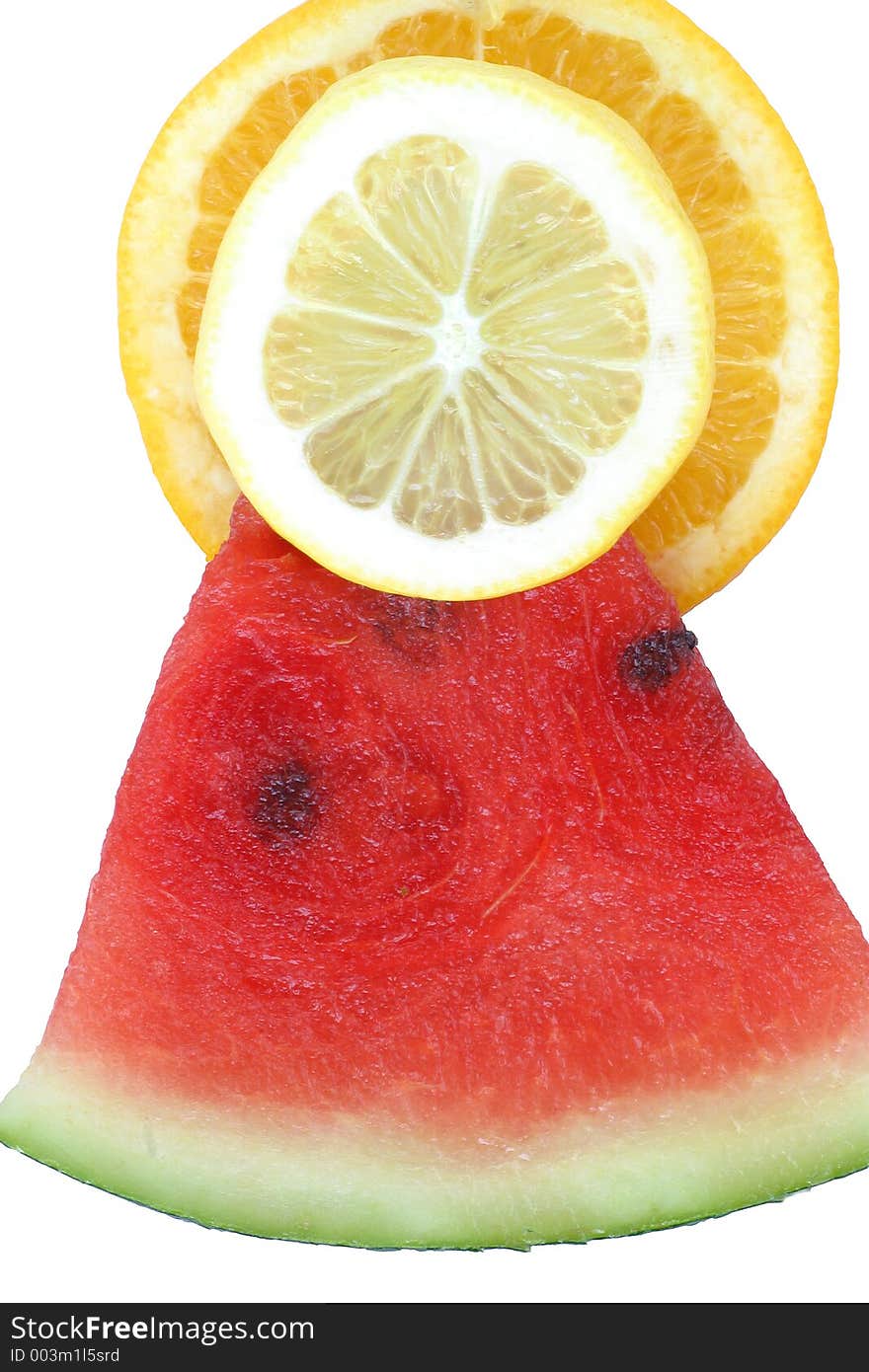 Healthy sweet & sour sunshine fruit pyramid, Orange, lemon, watermelon