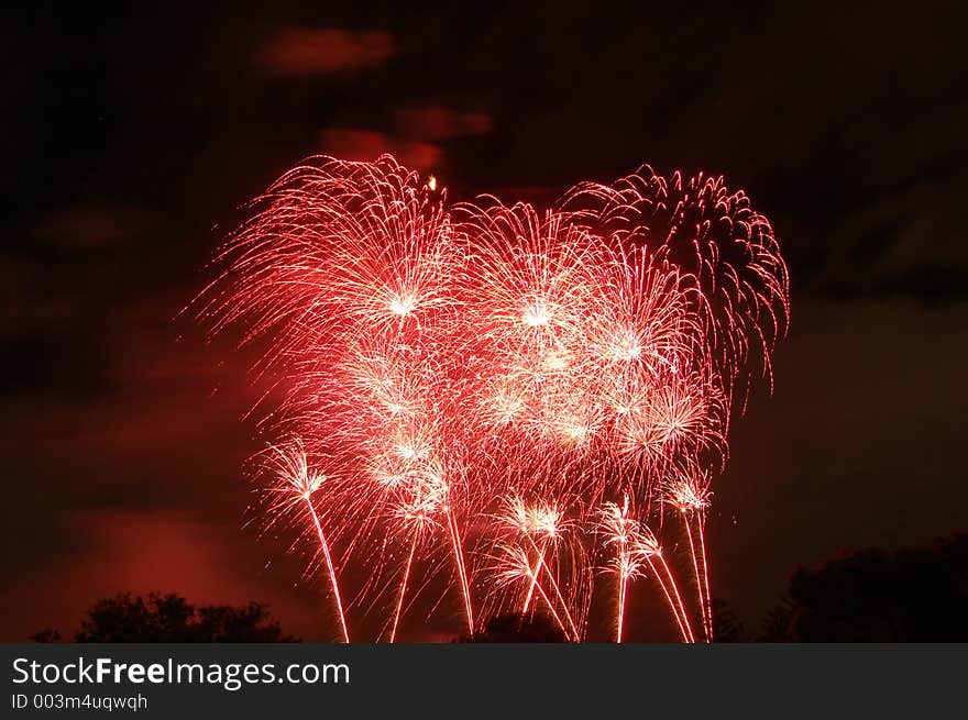 Red fireworks at the annual Skyshow in Adelaide, South Australia. Red fireworks at the annual Skyshow in Adelaide, South Australia.