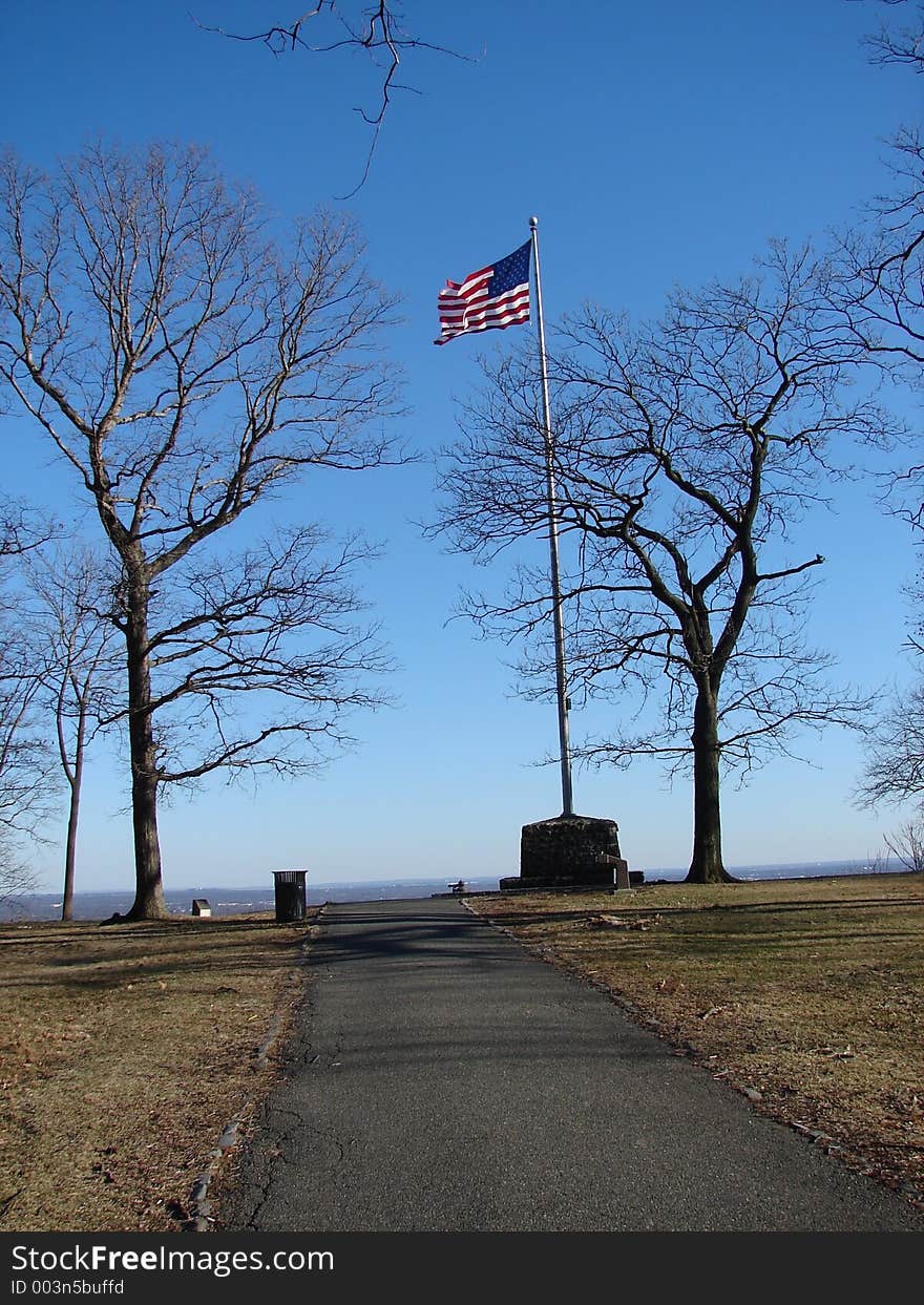 The flag at Washington Rock Memorial, an historic overlook area in New Jersey