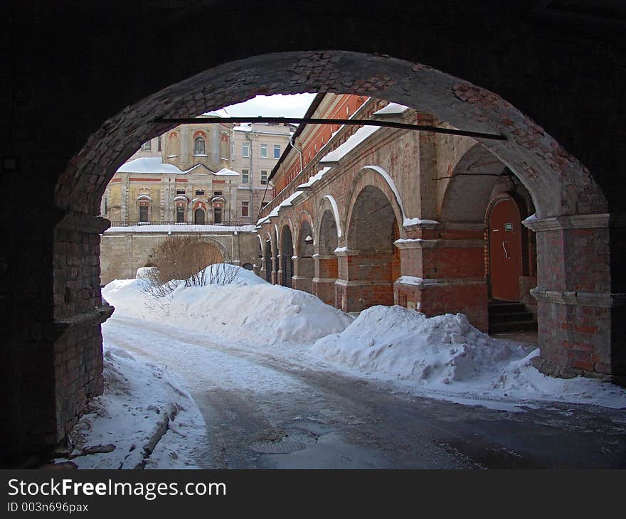 A court yard of the Is high-Peter monastery created in 16 century. A monument of history and culture. An architectural ensemble. The photo is made in Moscow (Russia). Original date/time: 2006:03:06. A court yard of the Is high-Peter monastery created in 16 century. A monument of history and culture. An architectural ensemble. The photo is made in Moscow (Russia). Original date/time: 2006:03:06.