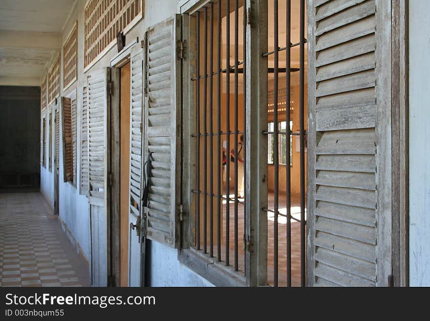 The windows to prison cells in the notorious s21 prison in Cambodia. More than 11,000 prisoners were tortured before being executed. Many family members, including newborns were killed. Only 6 people survived the brutal prison.