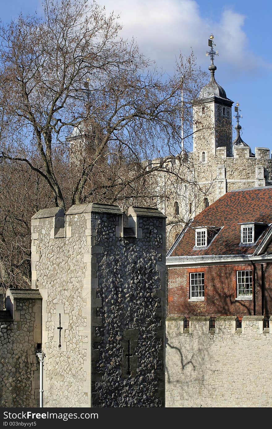 View of the famous fortress from Tower Bridge. View of the famous fortress from Tower Bridge