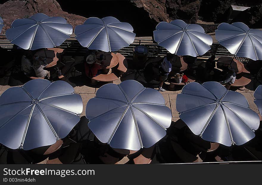 Abstract view of table umbrellas