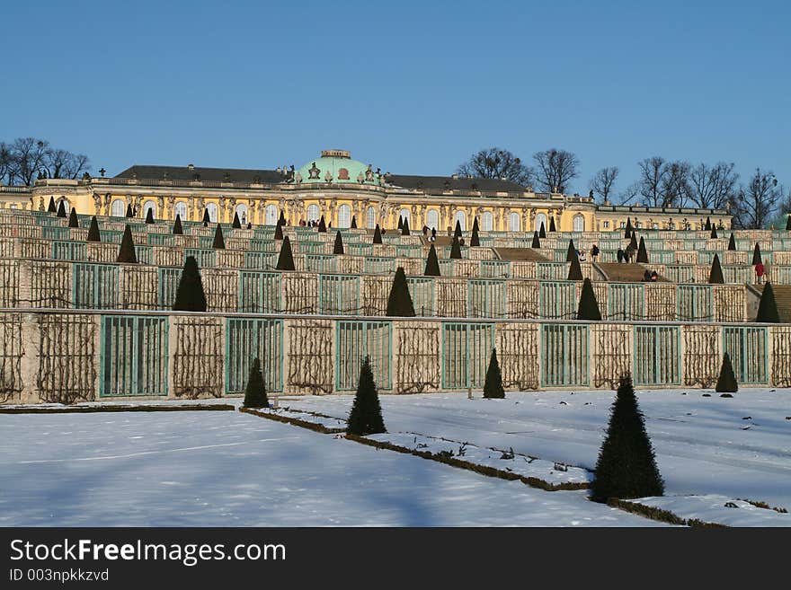 Castle of Sanssouci in wintertime. Castle of Sanssouci in wintertime