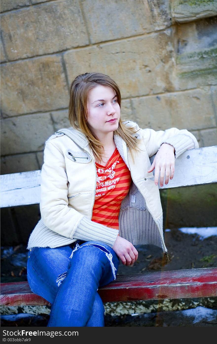 Girl standing on a bench. Girl standing on a bench