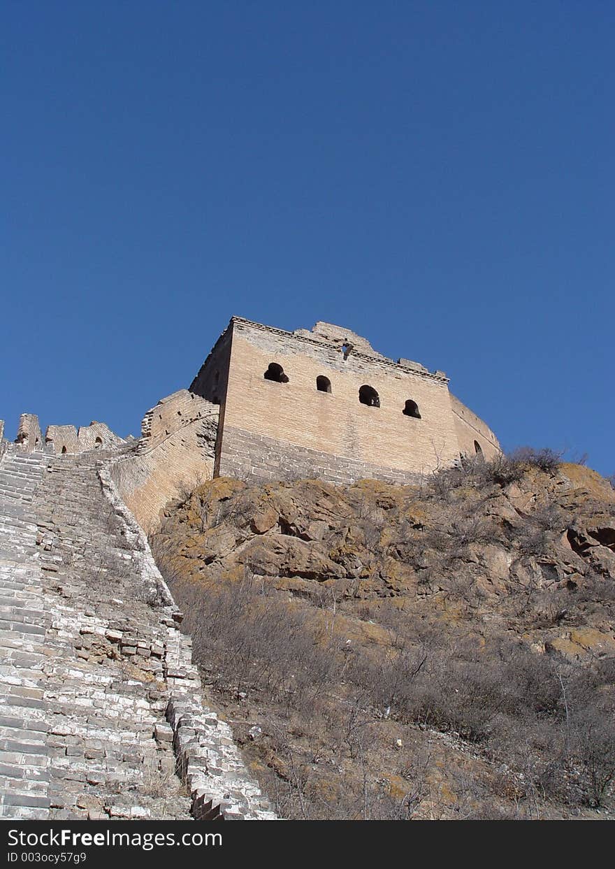 The Great Wall of China, looking up to tower