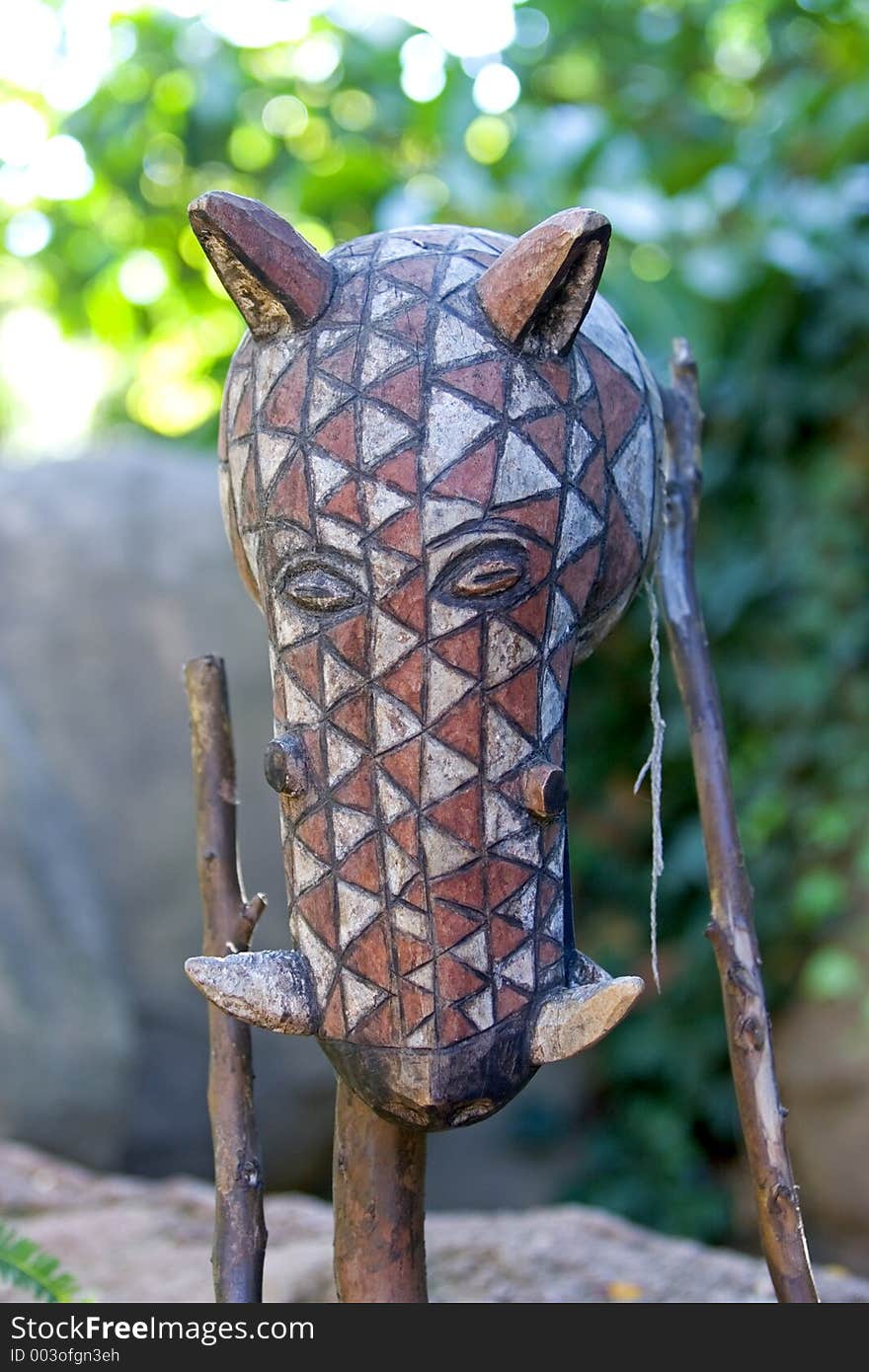 Wooden carving of head of wild boar