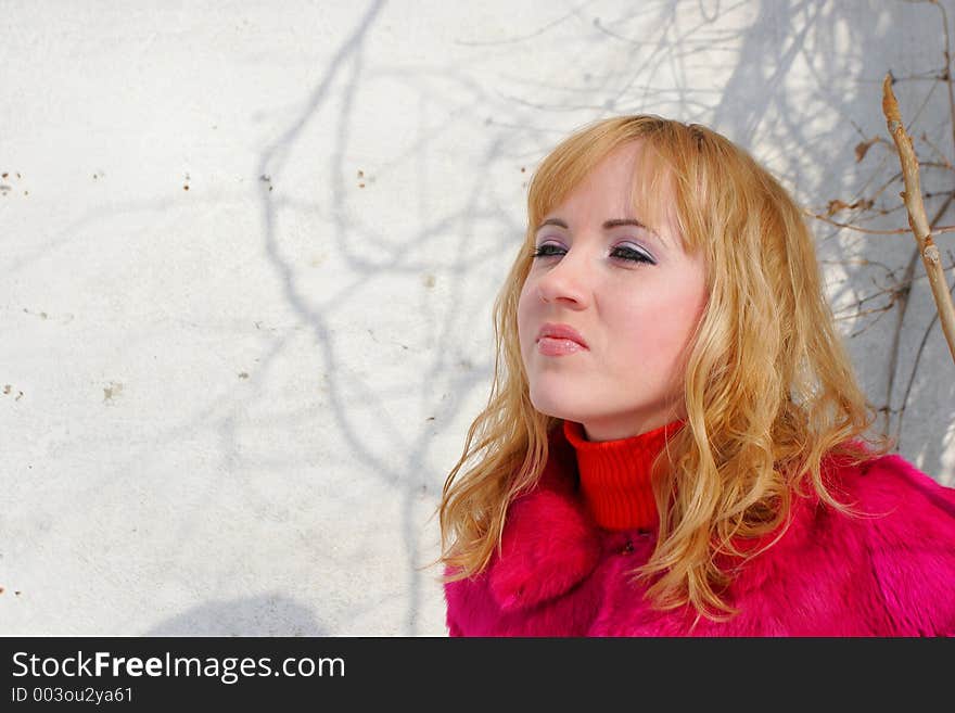 The young girl on a background of a wall. The young girl on a background of a wall