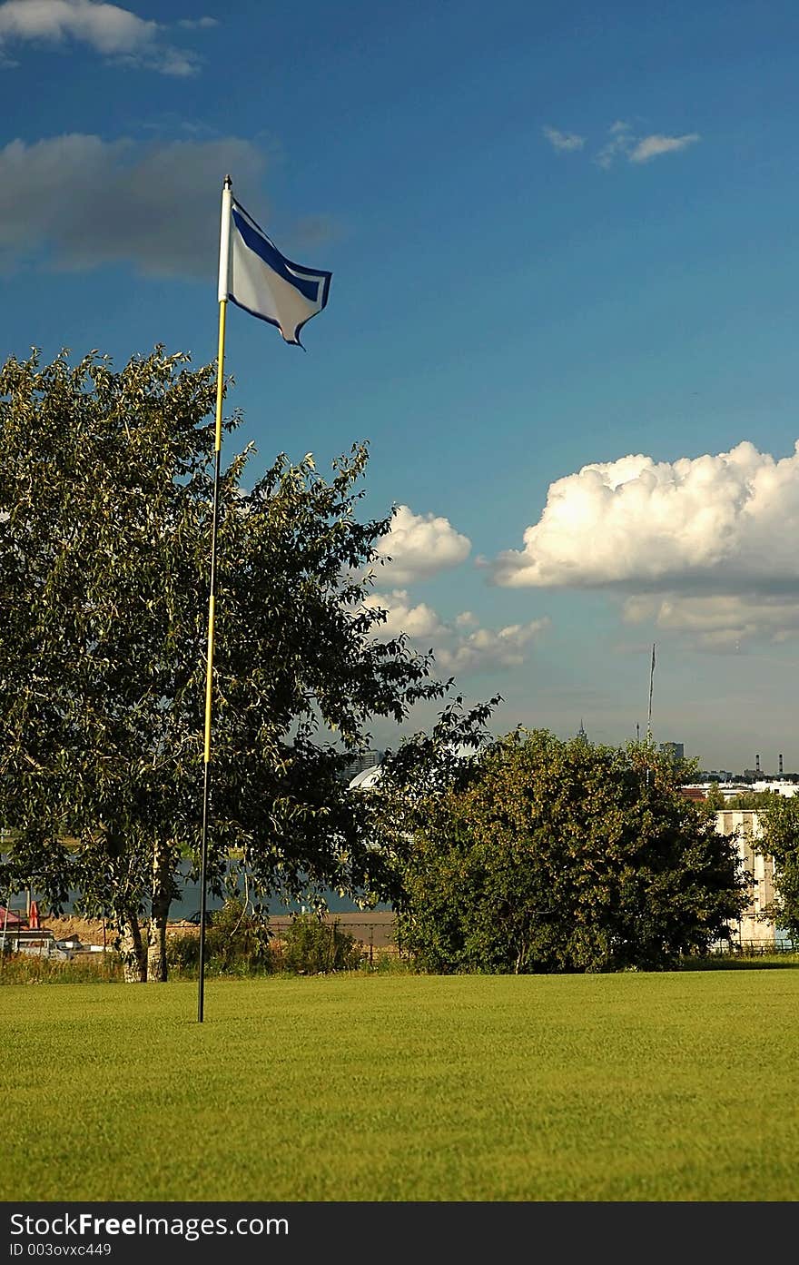 Flag on the golf field. Photo taken in Moscow.