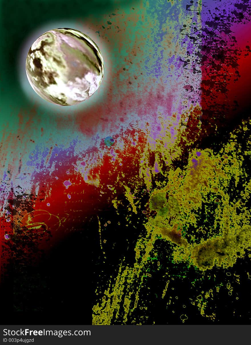 Computer generated image. Grungy background with illuminated planet. Computer generated image. Grungy background with illuminated planet.