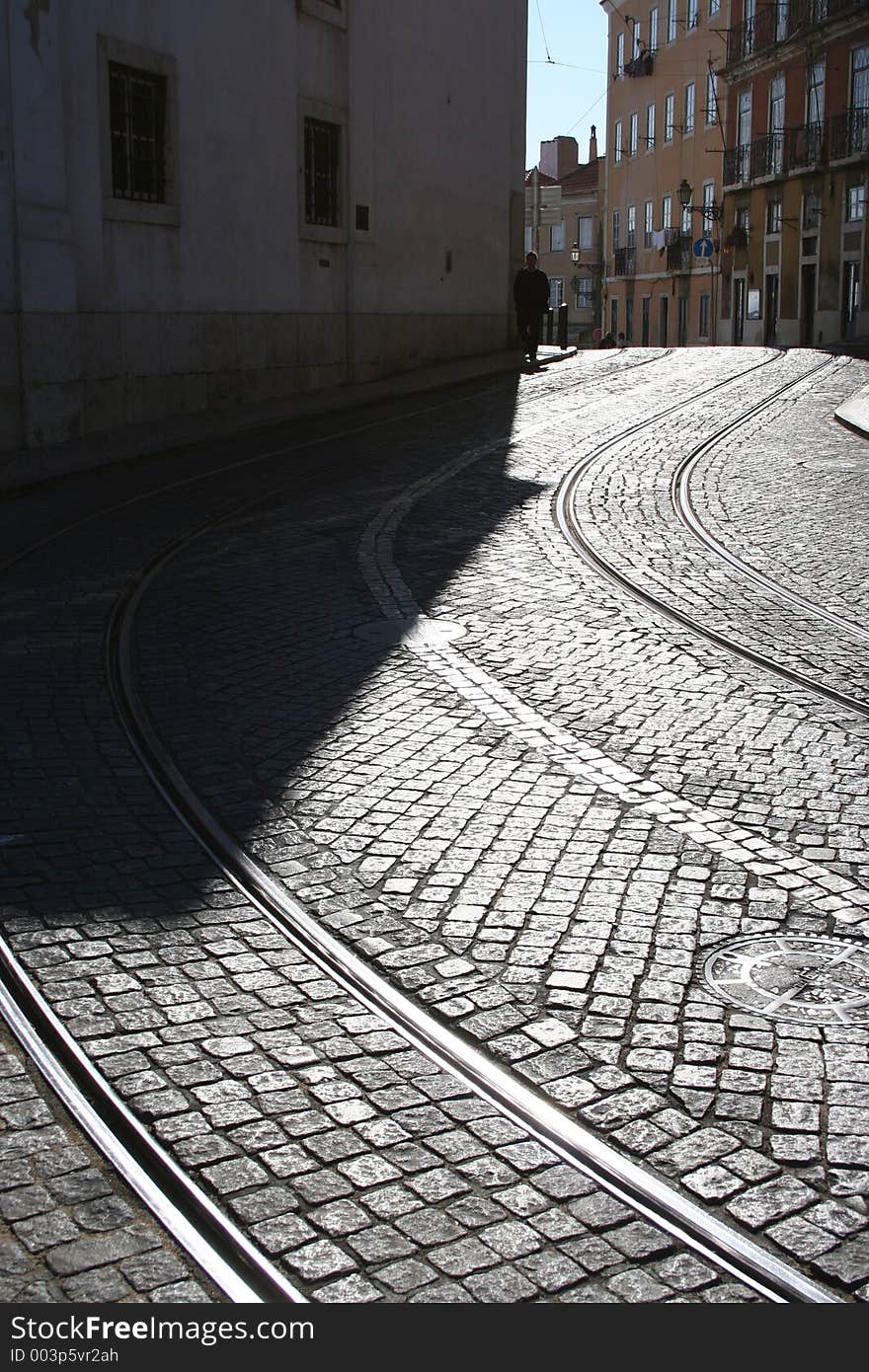 Tram rails in old Lisbon