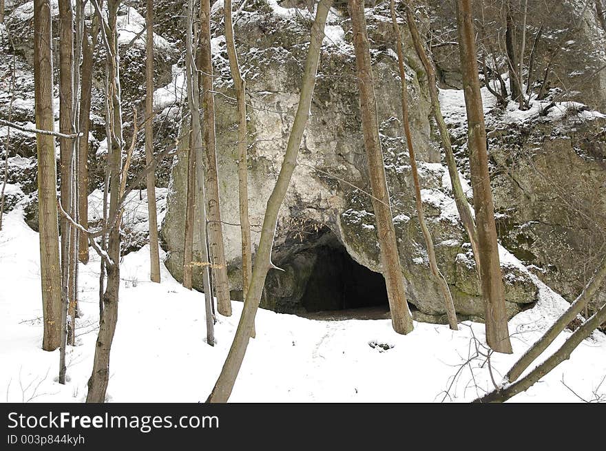 Entrance to natural cave at winter. Entrance to natural cave at winter