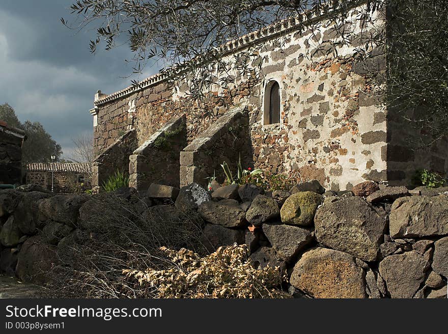 Brick church in old mediterranean village. Brick church in old mediterranean village