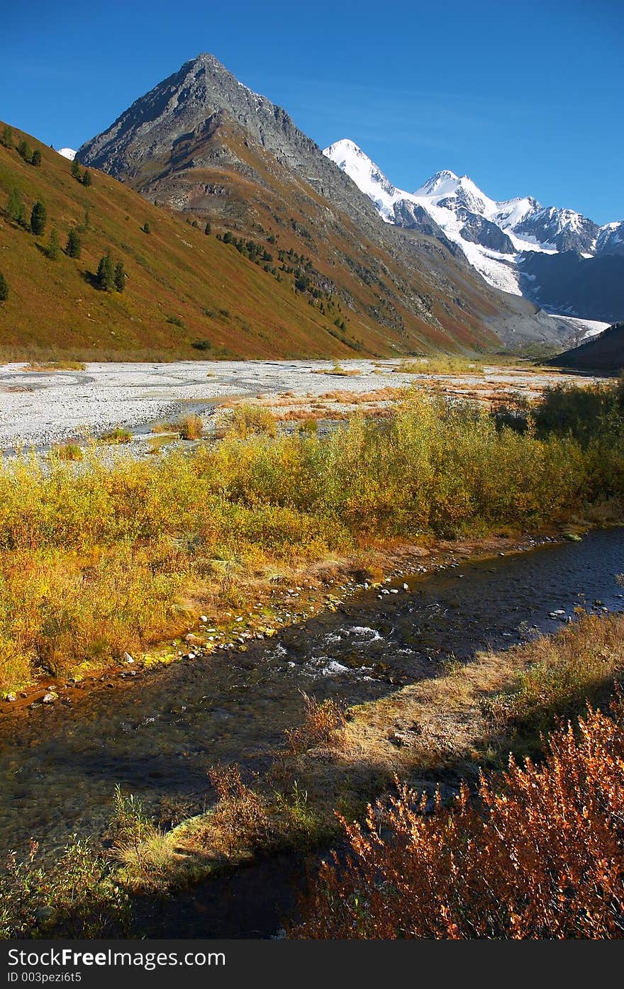 Clear river and mountains.