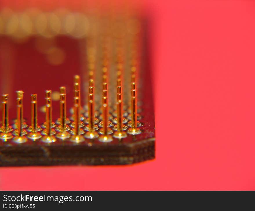 Processor on red background. Close up macro shoot.