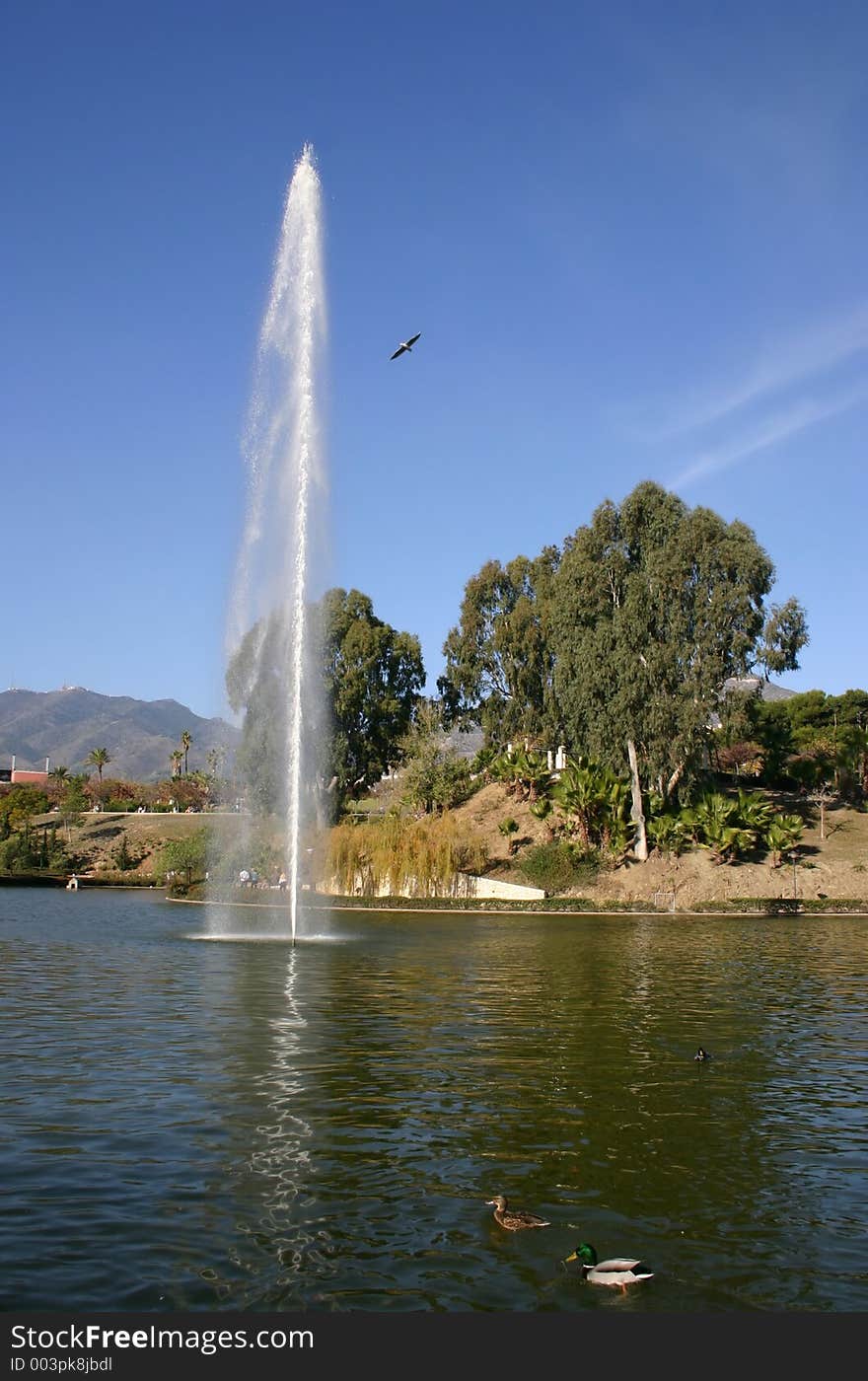 Large fountain in a lake