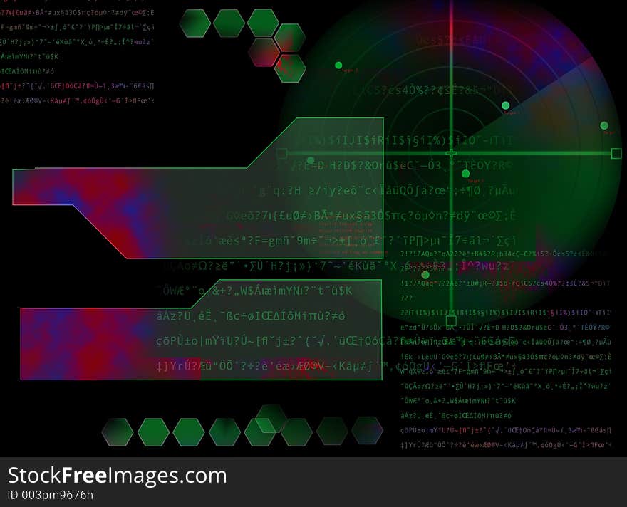 Abstract wargames type background with text boxes, radar, hectagons, and data. Abstract wargames type background with text boxes, radar, hectagons, and data