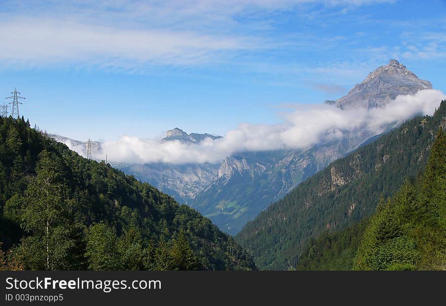 Panorama view on mountain peaks in Switzerland. Panorama view on mountain peaks in Switzerland.