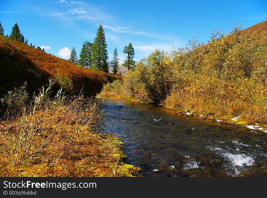 Clear river and blue sky.