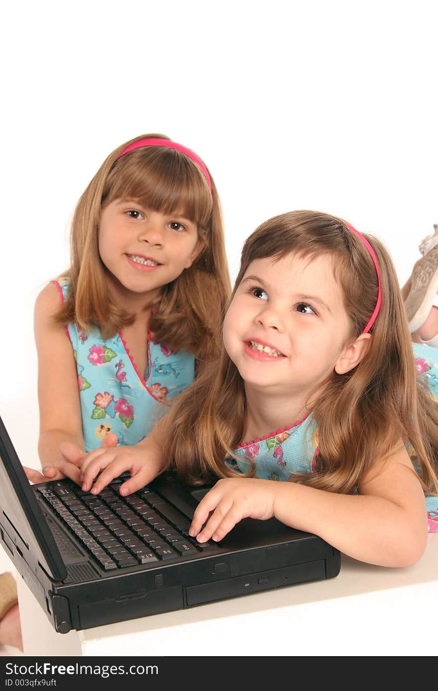 Girls study with computer laptop