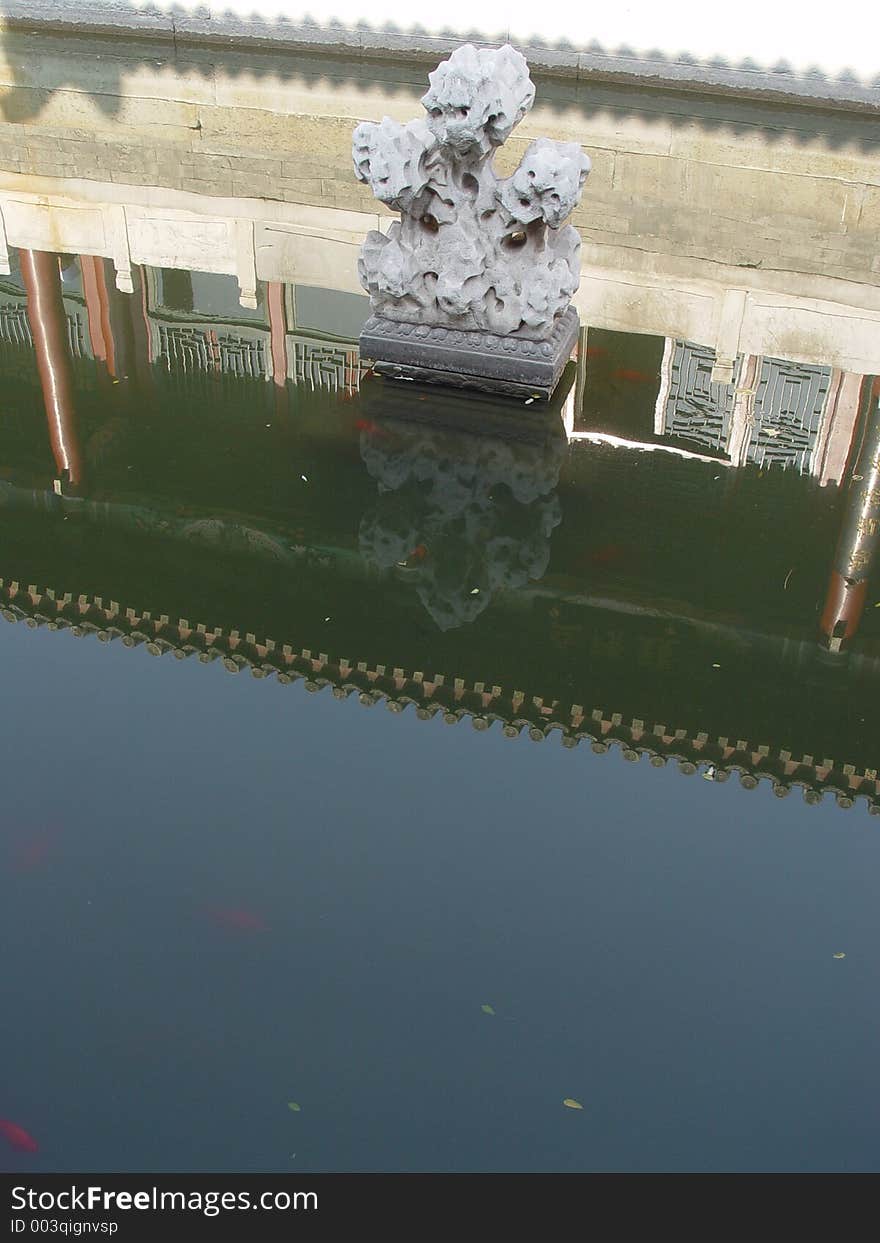 Beijing China - Statue & reflection Beihai park