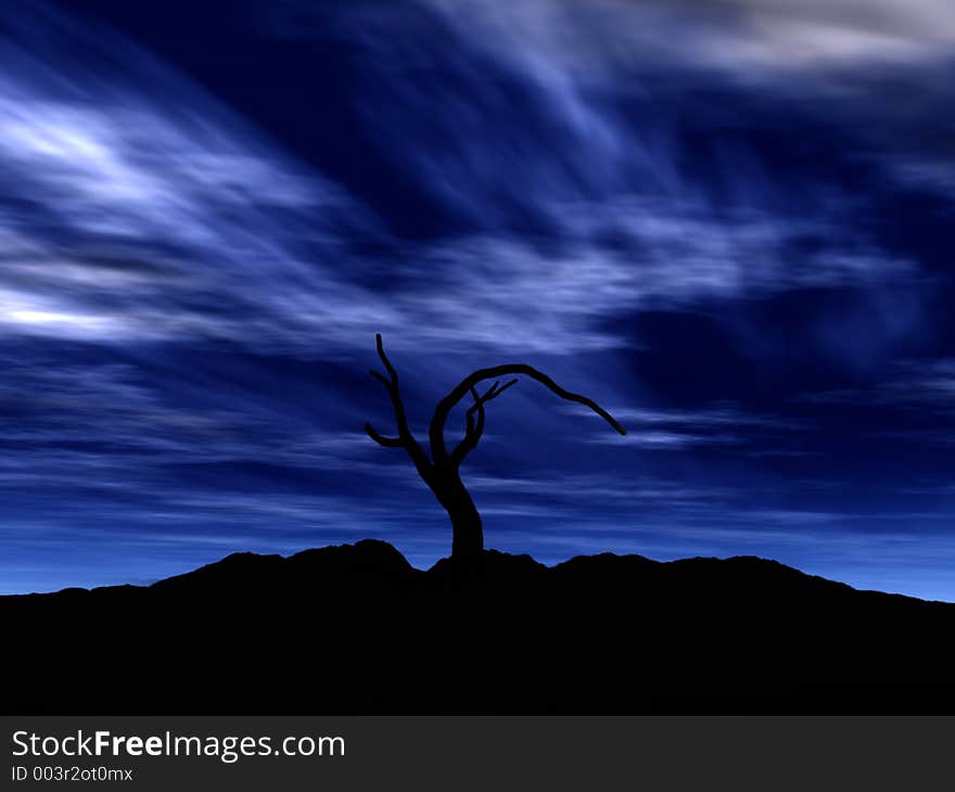 This is landscape with a tree in silhouette. This is landscape with a tree in silhouette.