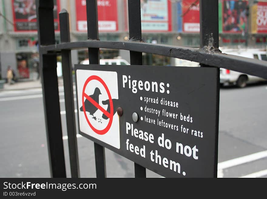 NYC sign. Do not feed the pigeons. NYC sign. Do not feed the pigeons