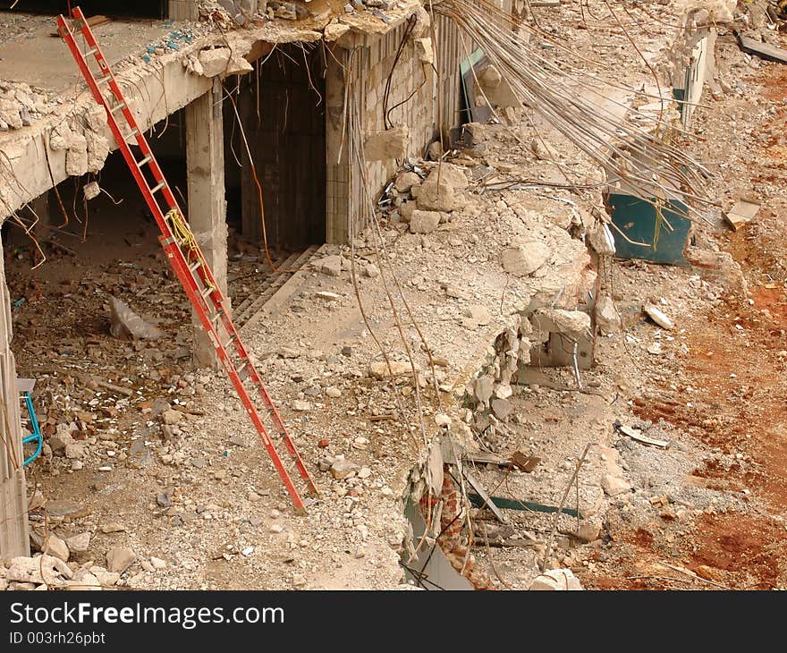 Red ladder in construction site