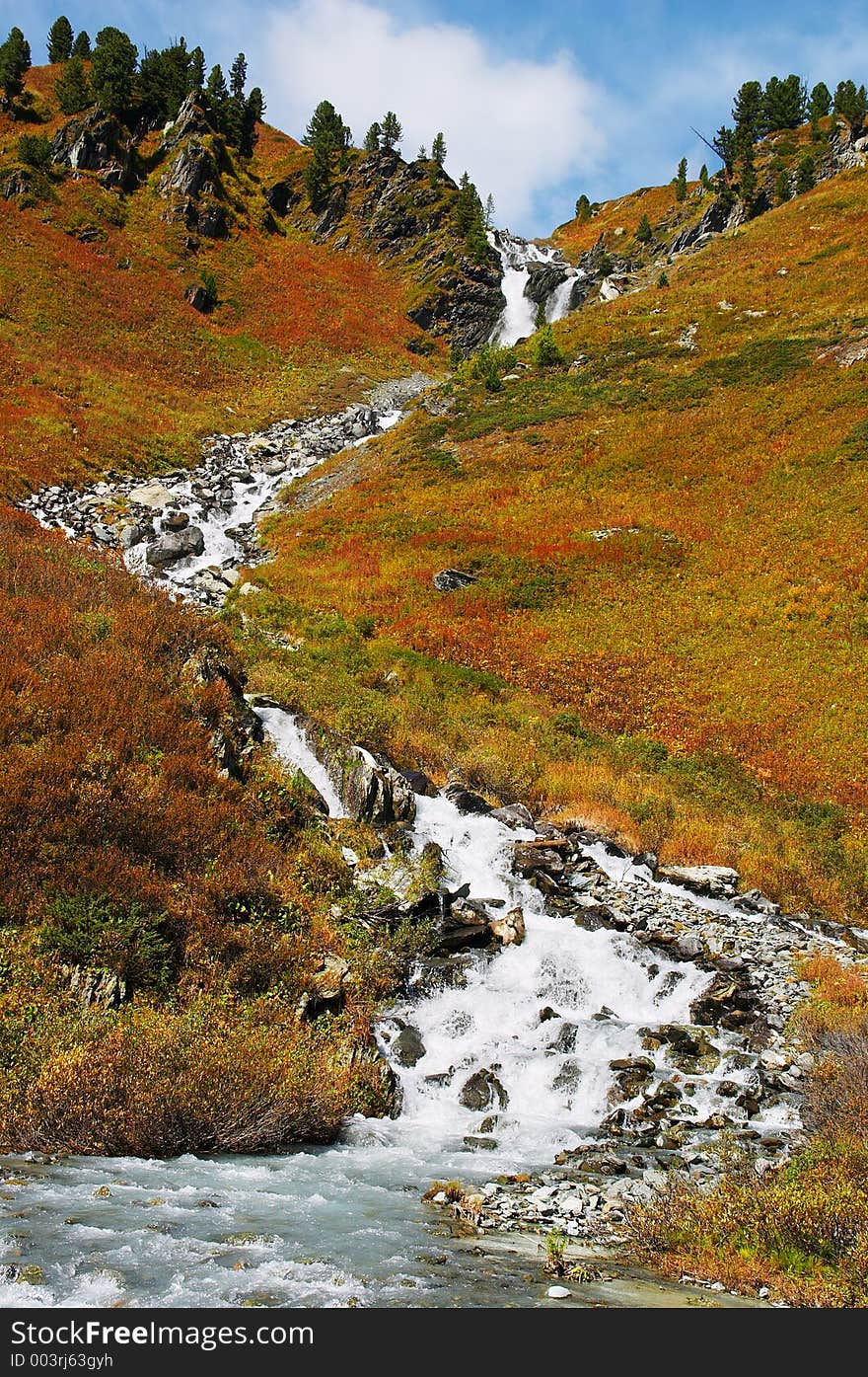 Small waterfall. Altay