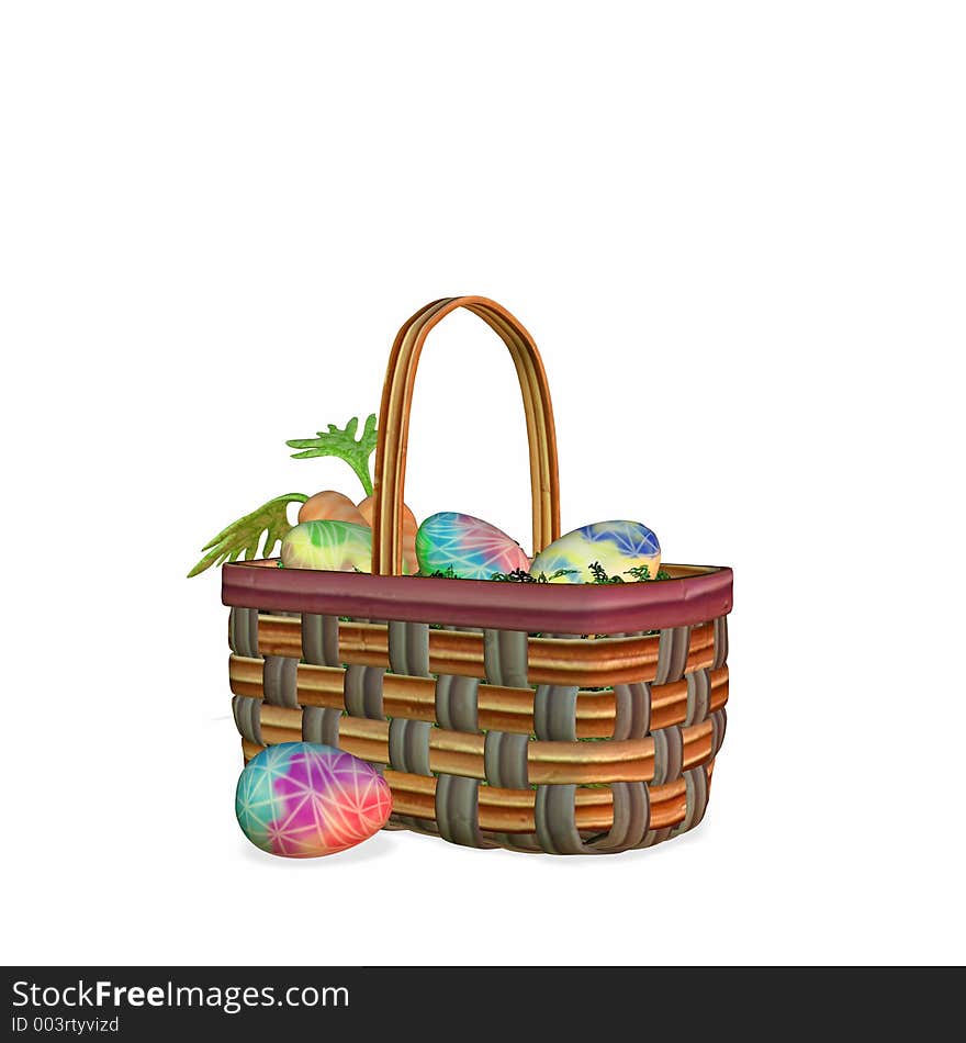 Colorful Easter eggs in a basket with carrots. Colorful Easter eggs in a basket with carrots.