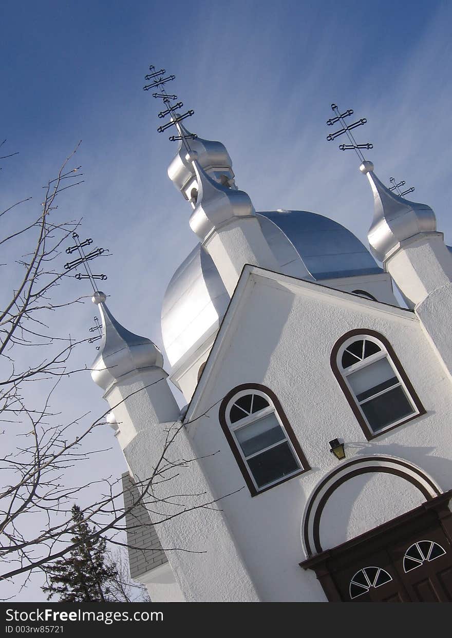 This image depicts an old Ukrainian Church located in Manitoba, Canada.