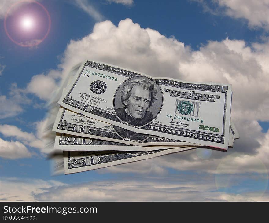 Dollar flying in the sky