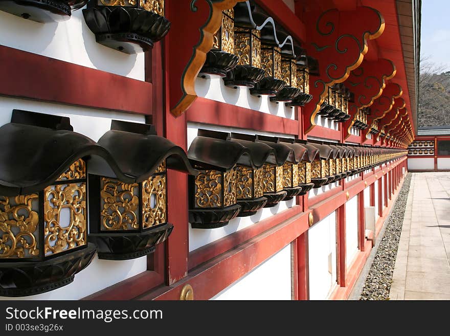 Decorated wall in a japanese temple