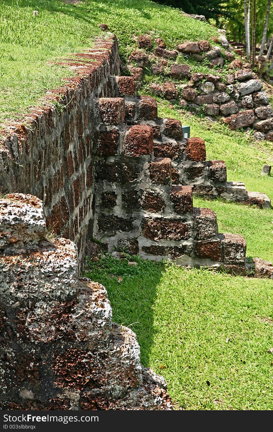 Old Ruins of a Brick Fort on Grass. Old Ruins of a Brick Fort on Grass