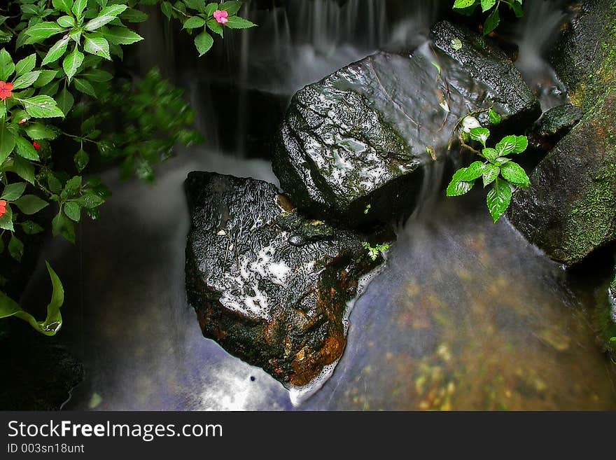 Wet rock in a garden stream. Wet rock in a garden stream