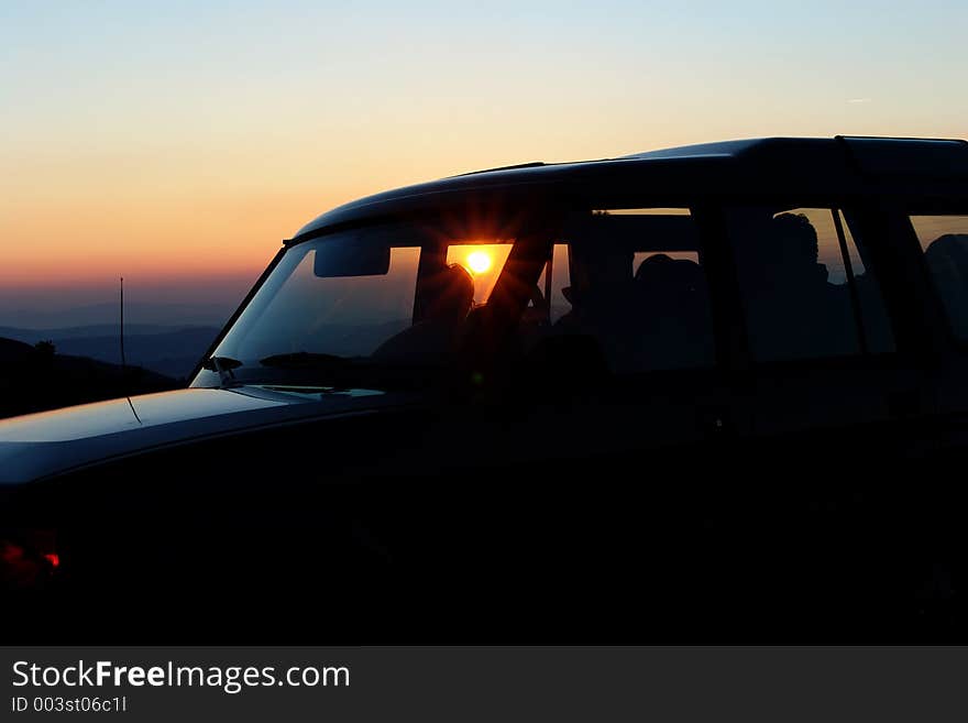 Sunset on the car. Sunset on the car