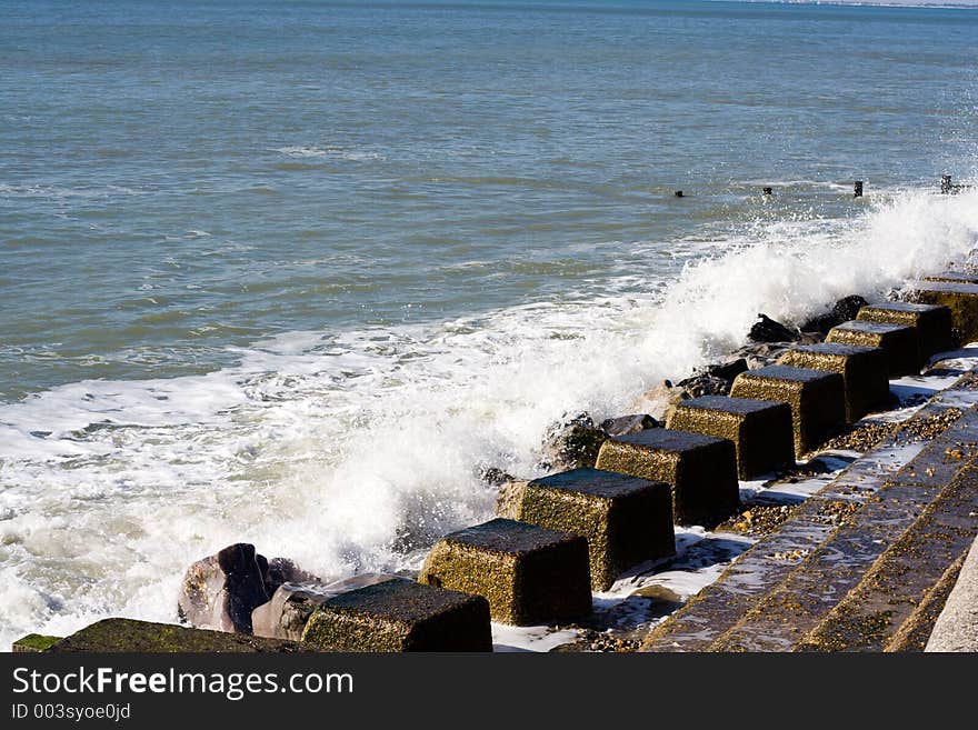 Concrete sea defences in the Solent.