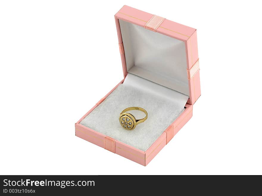 Jewelery Gold Ring With Diamond In Box