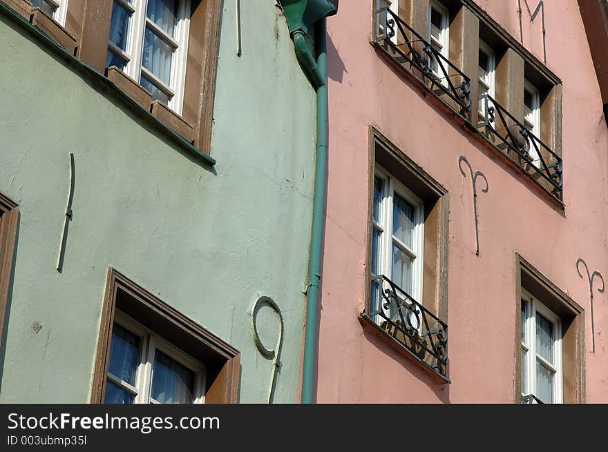 Close up of old european houses