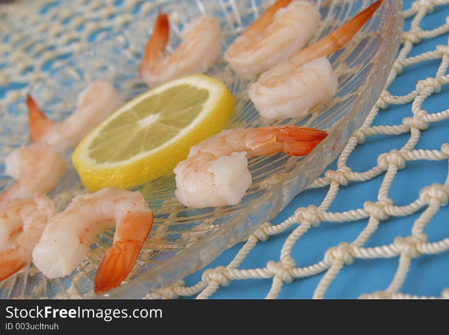 Boiled Shrimp on Blue