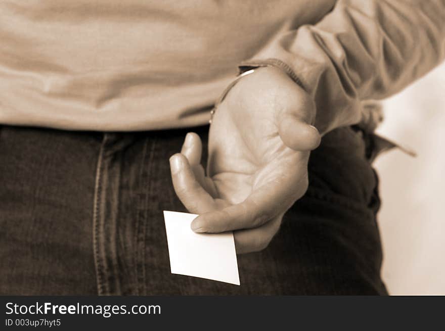 Male hand with blank business card. Male hand with blank business card