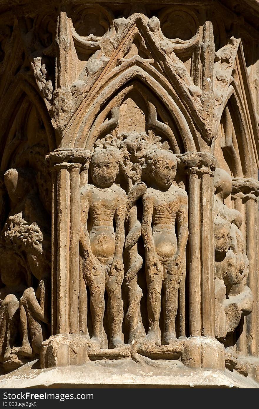 Adam and Eve, detail, Tarragona cathedral, Catalonia, Spain. Adam and Eve, detail, Tarragona cathedral, Catalonia, Spain