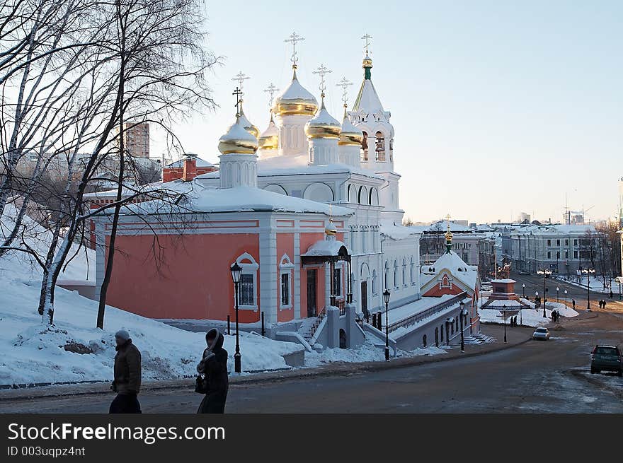 Spasskaya 񨡰el with cathedral temple in honour of Ioann's Predtecha birth on bottom town, Nizniy Novgorod. Spasskaya 񨡰el with cathedral temple in honour of Ioann's Predtecha birth on bottom town, Nizniy Novgorod