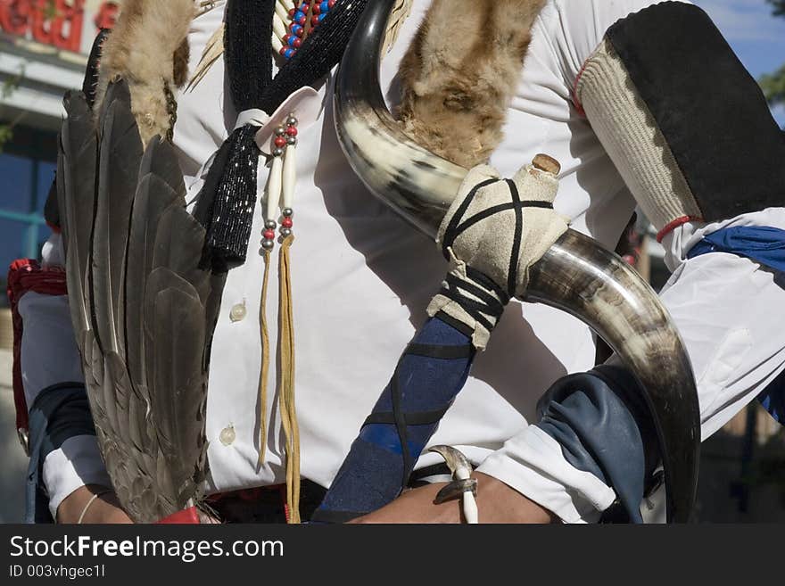 A closeup of a traditional native indian outfit. A closeup of a traditional native indian outfit