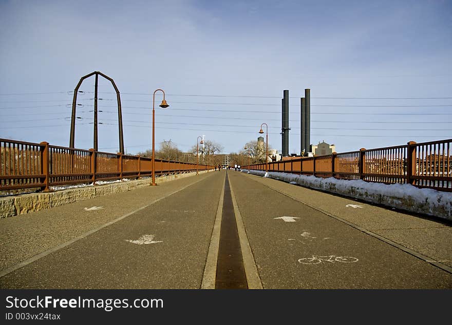 Walking/Bike Riding paths on Stone Arch Bridge, Minneapolis, MN. Walking/Bike Riding paths on Stone Arch Bridge, Minneapolis, MN